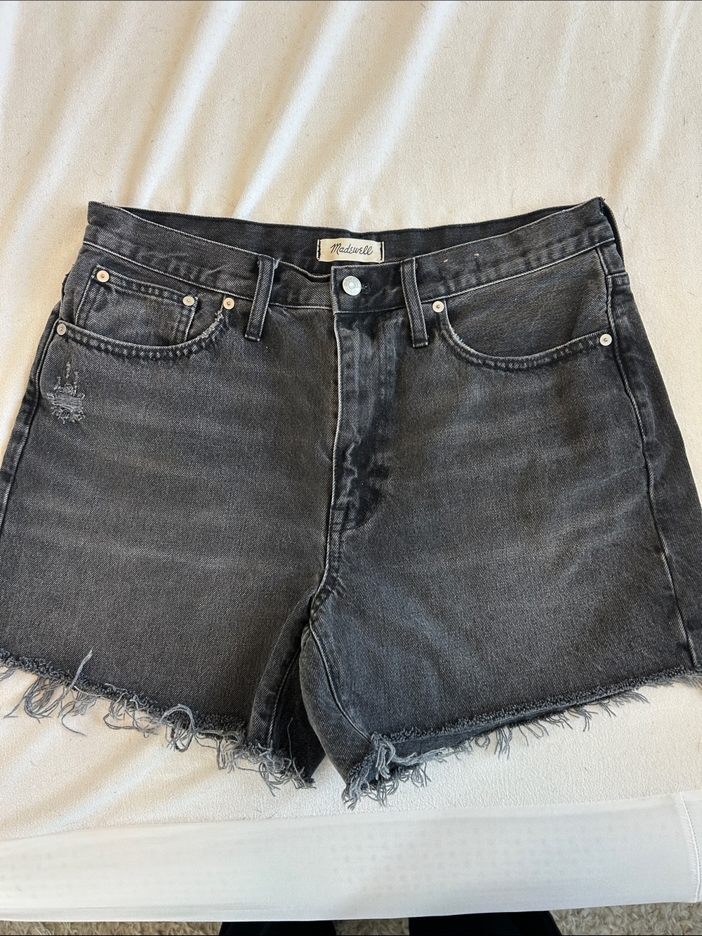 Madewell Washed Black Denim Frayed Hem Shorts